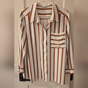 Silky White, Rust And Black Striped Women's Shirt Size 3X